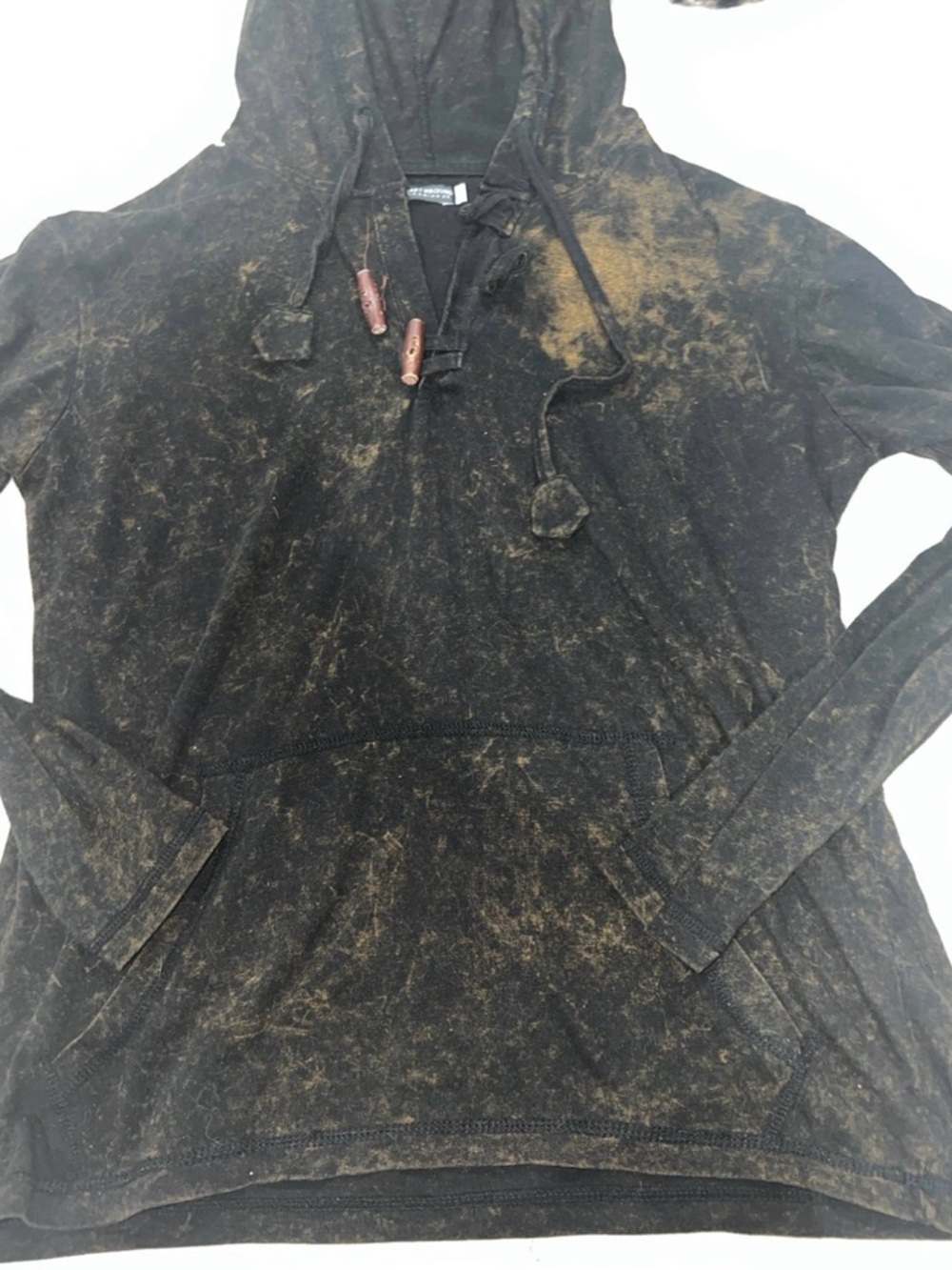 EARTHBOUND Black Hoodie with Brown Distressed Detail